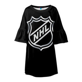 Детское платье 3D с принтом NHL в Курске, 100% полиэстер | прямой силуэт, чуть расширенный к низу. Круглая горловина, на рукавах — воланы | Тематика изображения на принте: nhl | канада | спорт | хоккей | хоккейная лига