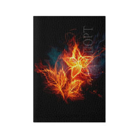 Обложка для паспорта матовая кожа с принтом Огненный цветок в Курске, натуральная матовая кожа | размер 19,3 х 13,7 см; прозрачные пластиковые крепления | Тематика изображения на принте: звезда | искры | огненный цветок | огонь | пламя | пожар