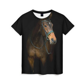 Женская футболка 3D с принтом Породистый жеребец в Курске, 100% полиэфир ( синтетическое хлопкоподобное полотно) | прямой крой, круглый вырез горловины, длина до линии бедер | жеребец | животные | конь | лошадка | лошадь | погоня | седло | скакун | скачки | узда