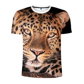 Мужская футболка 3D спортивная с принтом Леопард в Курске, 100% полиэстер с улучшенными характеристиками | приталенный силуэт, круглая горловина, широкие плечи, сужается к линии бедра | Тематика изображения на принте: гепард | грация | дикая кошка | добыча | животные | леопард | ловкость | опасность | пятна | хищник | ягуар