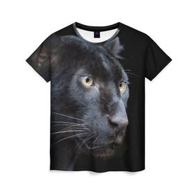 Женская футболка 3D с принтом Пантера в Курске, 100% полиэфир ( синтетическое хлопкоподобное полотно) | прямой крой, круглый вырез горловины, длина до линии бедер | дикая кошка | добыча | животные | ловкость | охота | пантера | сила | скорость | смекалка | хитрость | хищник