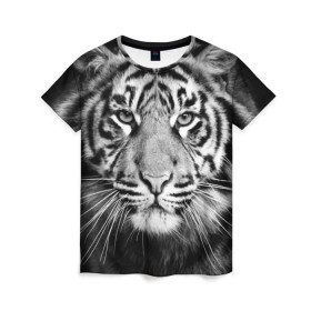Женская футболка 3D с принтом Красавец тигр в Курске, 100% полиэфир ( синтетическое хлопкоподобное полотно) | прямой крой, круглый вырез горловины, длина до линии бедер | джунгли | дикая кошка | животные | зверь | король | кровь | мясо | опасность | охотник | тигр | хищник | царь | цирк
