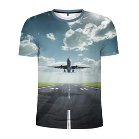Мужская футболка 3D спортивная с принтом Самолет в Курске, 100% полиэстер с улучшенными характеристиками | приталенный силуэт, круглая горловина, широкие плечи, сужается к линии бедра | взлет | небо | природа