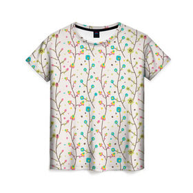 Женская футболка 3D с принтом Цветочные лианы в Курске, 100% полиэфир ( синтетическое хлопкоподобное полотно) | прямой крой, круглый вырез горловины, длина до линии бедер | весна | лианы | цвета | цветы