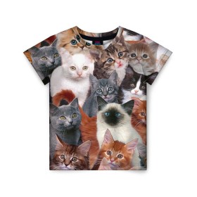 Детская футболка 3D с принтом Котики в Курске, 100% гипоаллергенный полиэфир | прямой крой, круглый вырез горловины, длина до линии бедер, чуть спущенное плечо, ткань немного тянется | cat | cats | кот | котик | коты | котята