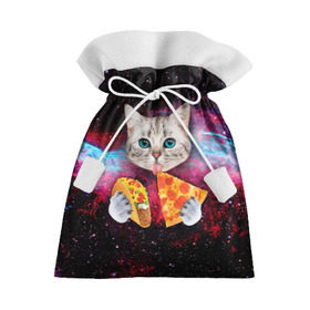 Подарочный 3D мешок с принтом Кот с едой в Курске, 100% полиэстер | Размер: 29*39 см | Тематика изображения на принте: art | cat | pizza | space | еда | космос | кот | кот в космосе | кот с едой | котенок | котик | пицца