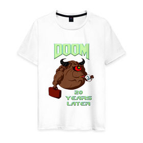 Мужская футболка хлопок с принтом Doom 20 лет спустя в Курске, 100% хлопок | прямой крой, круглый вырез горловины, длина до линии бедер, слегка спущенное плечо. | Тематика изображения на принте: 