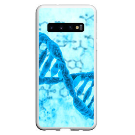 Чехол для Samsung Galaxy S10 с принтом ДНК в Курске, Силикон | Область печати: задняя сторона чехла, без боковых панелей | абстракция | биология | днк | молекула | синяя.цепочка | формула