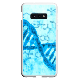 Чехол для Samsung S10E с принтом ДНК в Курске, Силикон | Область печати: задняя сторона чехла, без боковых панелей | абстракция | биология | днк | молекула | синяя.цепочка | формула