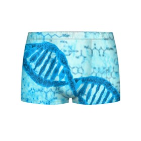 Мужские трусы 3D с принтом ДНК в Курске, 50% хлопок, 50% полиэстер | классическая посадка, на поясе мягкая тканевая резинка | абстракция | биология | днк | молекула | синяя.цепочка | формула