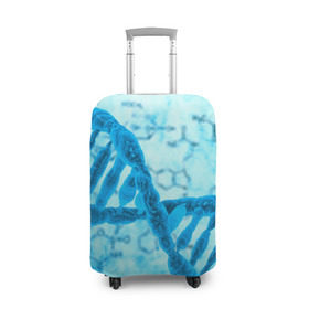 Чехол для чемодана 3D с принтом ДНК в Курске, 86% полиэфир, 14% спандекс | двустороннее нанесение принта, прорези для ручек и колес | абстракция | биология | днк | молекула | синяя.цепочка | формула