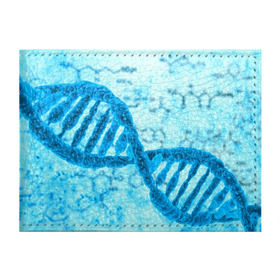 Обложка для студенческого билета с принтом ДНК в Курске, натуральная кожа | Размер: 11*8 см; Печать на всей внешней стороне | Тематика изображения на принте: абстракция | биология | днк | молекула | синяя.цепочка | формула