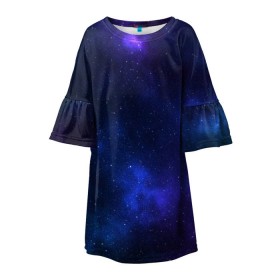 Детское платье 3D с принтом Звёздное небо в Курске, 100% полиэстер | прямой силуэт, чуть расширенный к низу. Круглая горловина, на рукавах — воланы | Тематика изображения на принте: вселенная | галактика | звёзды | камета | космос | метеориты | метеоры | небо | ночь | солнечная система