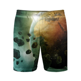 Мужские шорты 3D спортивные с принтом Метеориты в Курске,  |  | вселенная | галактика | звёзды | земля | камета | космос | метеориты | метеоры | орбита | планеты | солнце
