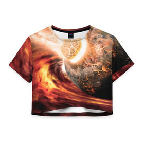 Женская футболка 3D укороченная с принтом Падение метеорита в Курске, 100% полиэстер | круглая горловина, длина футболки до линии талии, рукава с отворотами | астероид | вселенная | галактика | звезды | катастрофа | планеты | туманность