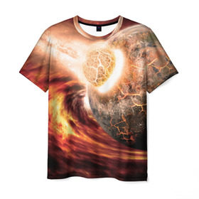 Мужская футболка 3D с принтом Падение метеорита в Курске, 100% полиэфир | прямой крой, круглый вырез горловины, длина до линии бедер | астероид | вселенная | галактика | звезды | катастрофа | планеты | туманность