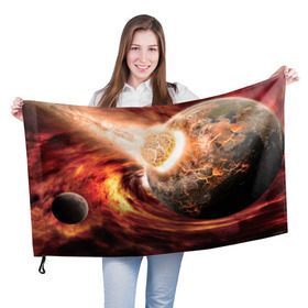 Флаг 3D с принтом Падение метеорита в Курске, 100% полиэстер | плотность ткани — 95 г/м2, размер — 67 х 109 см. Принт наносится с одной стороны | астероид | вселенная | галактика | звезды | катастрофа | планеты | туманность