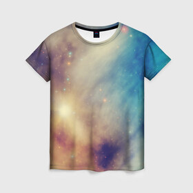 Женская футболка 3D с принтом Галактическая туманность в Курске, 100% полиэфир ( синтетическое хлопкоподобное полотно) | прямой крой, круглый вырез горловины, длина до линии бедер | вселенная | галактика | звёзды | комета | космос | метеориты | метеоры | млечный путь | солнечная система | туманность