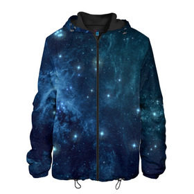 Мужская куртка 3D с принтом Слияние галактик в Курске, ткань верха — 100% полиэстер, подклад — флис | прямой крой, подол и капюшон оформлены резинкой с фиксаторами, два кармана без застежек по бокам, один большой потайной карман на груди. Карман на груди застегивается на липучку | вселенная | галактика | звёзды | комета | космос | метеориты | метеоры | созвездия