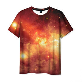 Мужская футболка 3D с принтом Пылающий космос в Курске, 100% полиэфир | прямой крой, круглый вырез горловины, длина до линии бедер | вселенная | вспышка | галактика | звёзды | комета | космос | метеориты | метеоры | огонь | пламя | планеты | свет