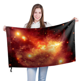 Флаг 3D с принтом Пылающий космос в Курске, 100% полиэстер | плотность ткани — 95 г/м2, размер — 67 х 109 см. Принт наносится с одной стороны | вселенная | вспышка | галактика | звёзды | комета | космос | метеориты | метеоры | огонь | пламя | планеты | свет
