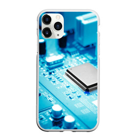 Чехол для iPhone 11 Pro матовый с принтом Материнская плата в Курске, Силикон |  | Тематика изображения на принте: микросхема | синий | фото