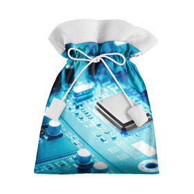 Подарочный 3D мешок с принтом Материнская плата в Курске, 100% полиэстер | Размер: 29*39 см | Тематика изображения на принте: микросхема | синий | фото