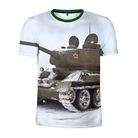 Мужская футболка 3D спортивная с принтом Танк т34-85 в Курске, 100% полиэстер с улучшенными характеристиками | приталенный силуэт, круглая горловина, широкие плечи, сужается к линии бедра | Тематика изображения на принте: 34 85 | армия | танк