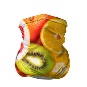 Бандана-труба 3D с принтом Фрукты в Курске, 100% полиэстер, ткань с особыми свойствами — Activecool | плотность 150‒180 г/м2; хорошо тянется, но сохраняет форму | апельсин | киви | новая | фрукты | цитрус