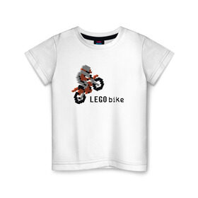 Детская футболка хлопок с принтом Лего мотоцикл в Курске, 100% хлопок | круглый вырез горловины, полуприлегающий силуэт, длина до линии бедер | Тематика изображения на принте: lego | конструктор | лего | мотоцикл