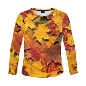 Женский лонгслив 3D с принтом Осень на дворе в Курске, 100% полиэстер | длинные рукава, круглый вырез горловины, полуприлегающий силуэт | бордовый | жёлтый | красный | листва | листья