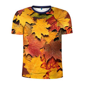 Мужская футболка 3D спортивная с принтом Осень на дворе в Курске, 100% полиэстер с улучшенными характеристиками | приталенный силуэт, круглая горловина, широкие плечи, сужается к линии бедра | Тематика изображения на принте: бордовый | жёлтый | красный | листва | листья