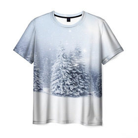 Мужская футболка 3D с принтом Зимняя пора в Курске, 100% полиэфир | прямой крой, круглый вырез горловины, длина до линии бедер | Тематика изображения на принте: вьюга | горы | зима | лес | метель | мороз | пейзаж | пурга | снег | снегопад | сосулька | стужа | сугроб | холод