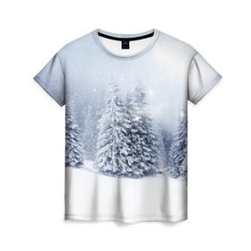 Женская футболка 3D с принтом Зимняя пора в Курске, 100% полиэфир ( синтетическое хлопкоподобное полотно) | прямой крой, круглый вырез горловины, длина до линии бедер | вьюга | горы | зима | лес | метель | мороз | пейзаж | пурга | снег | снегопад | сосулька | стужа | сугроб | холод