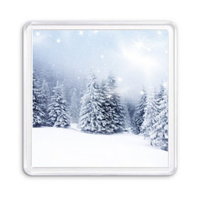 Магнит 55*55 с принтом Зимняя пора в Курске, Пластик | Размер: 65*65 мм; Размер печати: 55*55 мм | Тематика изображения на принте: вьюга | горы | зима | лес | метель | мороз | пейзаж | пурга | снег | снегопад | сосулька | стужа | сугроб | холод