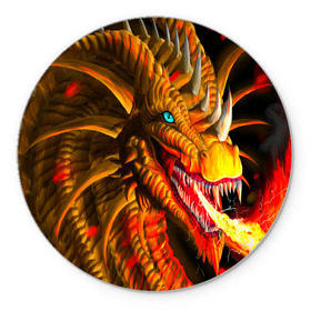 Коврик круглый с принтом Дракон в Курске, резина и полиэстер | круглая форма, изображение наносится на всю лицевую часть | арт | дракон | огонь