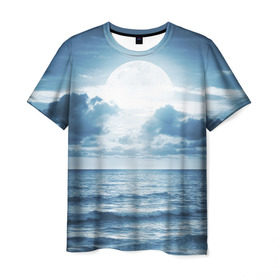 Мужская футболка 3D с принтом Солнце садится в Курске, 100% полиэфир | прямой крой, круглый вырез горловины, длина до линии бедер | Тематика изображения на принте: луна | море | ночь | пейзаж