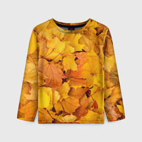 Детский лонгслив 3D с принтом Золотая листва в Курске, 100% полиэстер | длинные рукава, круглый вырез горловины, полуприлегающий силуэт
 | жёлтый осень | золото | листья
