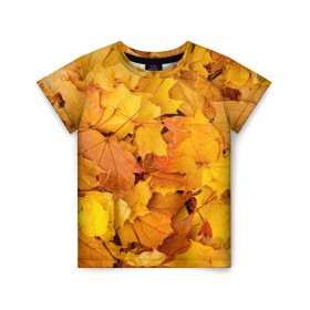 Детская футболка 3D с принтом Золотая листва в Курске, 100% гипоаллергенный полиэфир | прямой крой, круглый вырез горловины, длина до линии бедер, чуть спущенное плечо, ткань немного тянется | жёлтый осень | золото | листья