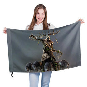 Флаг 3D с принтом Леший в Курске, 100% полиэстер | плотность ткани — 95 г/м2, размер — 67 х 109 см. Принт наносится с одной стороны | gerald | wild hunt | witcher | ведьмак | геральд | дикая охота