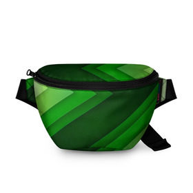 Поясная сумка 3D с принтом Зелёные стрелы в Курске, 100% полиэстер | плотная ткань, ремень с регулируемой длиной, внутри несколько карманов для мелочей, основное отделение и карман с обратной стороны сумки застегиваются на молнию | геометрия | зеленый | полосы