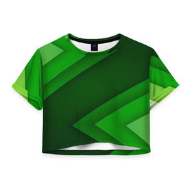 Женская футболка 3D укороченная с принтом Зелёные стрелы в Курске, 100% полиэстер | круглая горловина, длина футболки до линии талии, рукава с отворотами | геометрия | зеленый | полосы