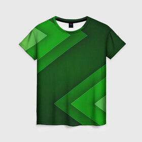 Женская футболка 3D с принтом Зелёные стрелы в Курске, 100% полиэфир ( синтетическое хлопкоподобное полотно) | прямой крой, круглый вырез горловины, длина до линии бедер | геометрия | зеленый | полосы