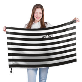 Флаг 3D с принтом Заключенный в Курске, 100% полиэстер | плотность ткани — 95 г/м2, размер — 67 х 109 см. Принт наносится с одной стороны | заключенный | полосатый | тюремная форма | форма