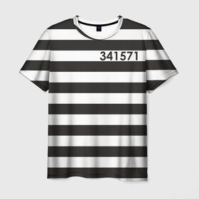 Мужская футболка 3D с принтом Заключенный в Курске, 100% полиэфир | прямой крой, круглый вырез горловины, длина до линии бедер | Тематика изображения на принте: заключенный | полосатый | тюремная форма | форма