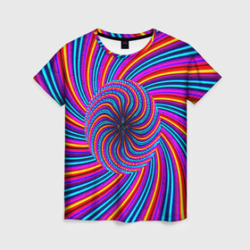 Женская футболка 3D с принтом Радуга в Курске, 100% полиэфир ( синтетическое хлопкоподобное полотно) | прямой крой, круглый вырез горловины, длина до линии бедер | краска | линии | цветные