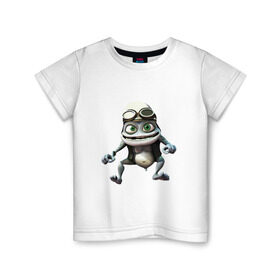 Детская футболка хлопок с принтом Сумасшедшая лягушка гонщик в Курске, 100% хлопок | круглый вырез горловины, полуприлегающий силуэт, длина до линии бедер | crazy frog | байкер | мотоцикл