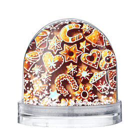 Водяной шар с принтом Новогоднее печенье в Курске, Пластик | Изображение внутри шара печатается на глянцевой фотобумаге с двух сторон | оранжевый | печенье | сладости | хлебные