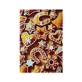 Обложка для паспорта матовая кожа с принтом Новогоднее печенье в Курске, натуральная матовая кожа | размер 19,3 х 13,7 см; прозрачные пластиковые крепления | Тематика изображения на принте: оранжевый | печенье | сладости | хлебные