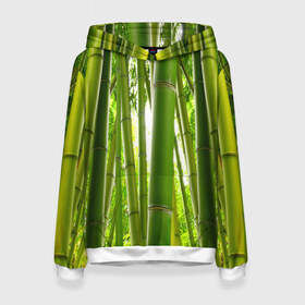 Женская толстовка 3D с принтом Бамбук в Курске, 100% полиэстер  | двухслойный капюшон со шнурком для регулировки, мягкие манжеты на рукавах и по низу толстовки, спереди карман-кенгуру с мягким внутренним слоем. | бамбук | зеленая | растения